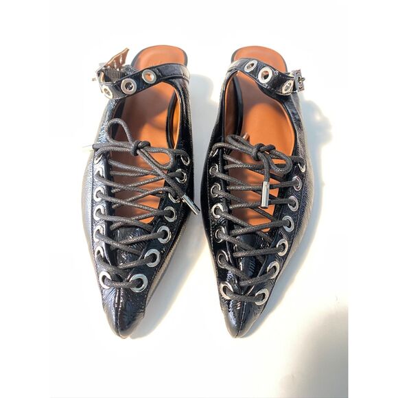 Ganni Lace-Up Mules in Black - Picture 1 of 5